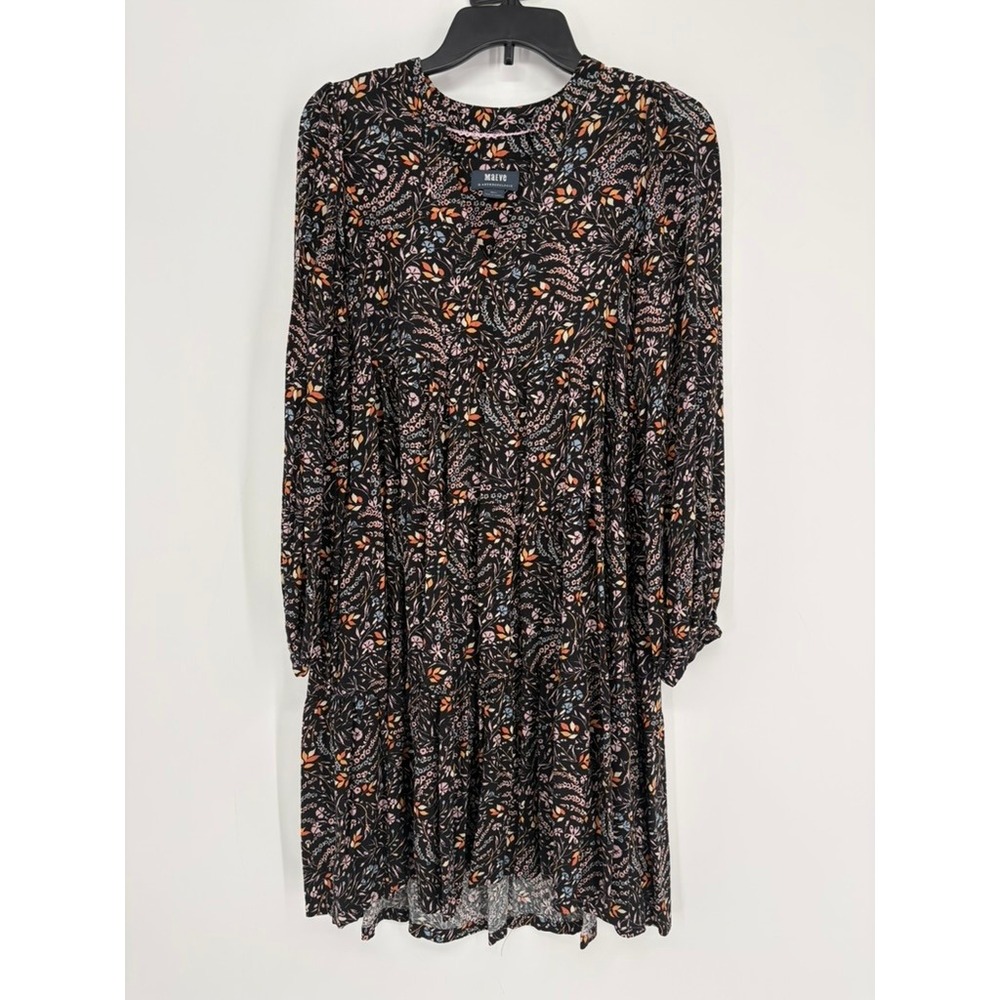 Maeve Dress Women S Black Floral Anthropologie Long Sleeve Babydoll‎ Mini Tiered